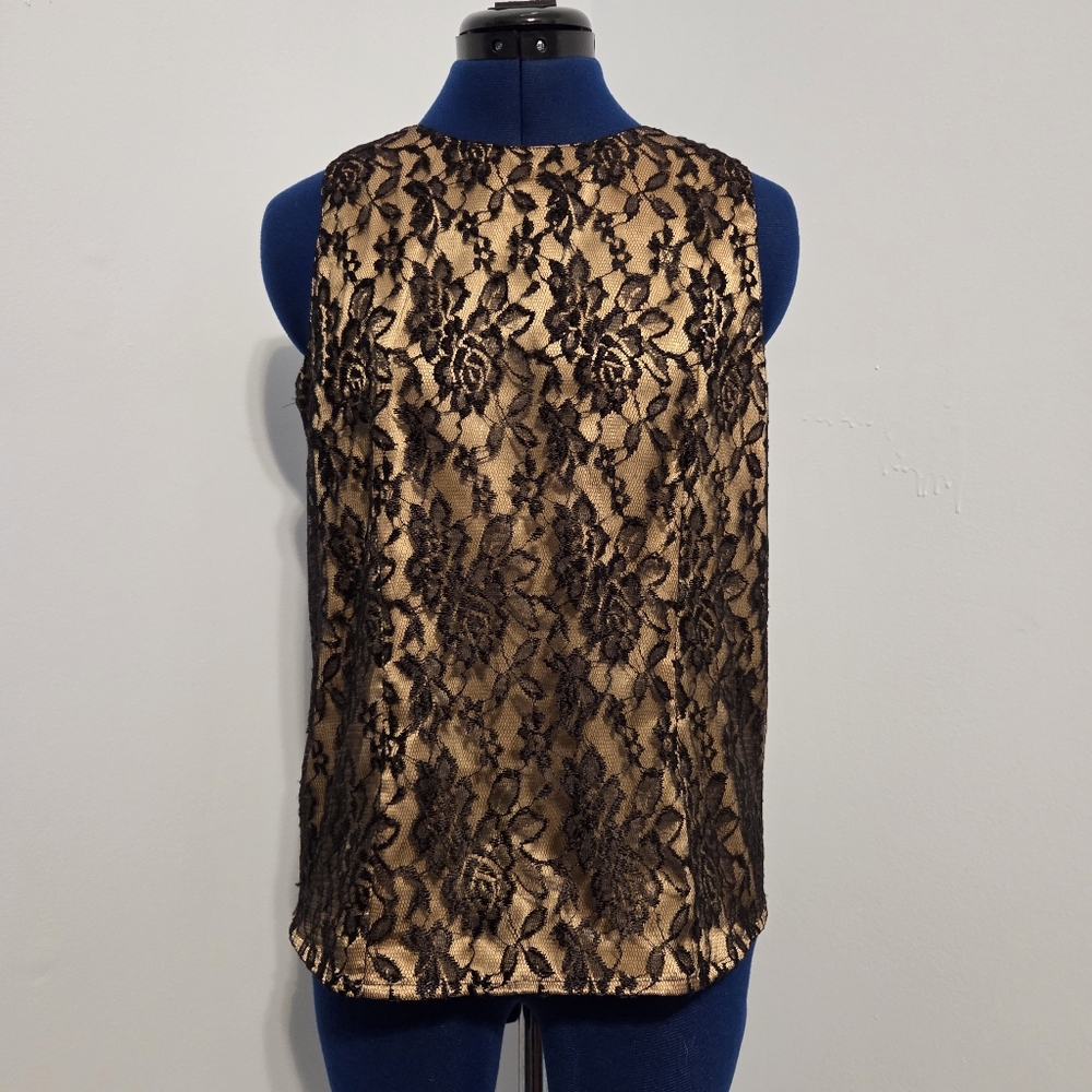 Vintage Black Lace Button Back Tank Top